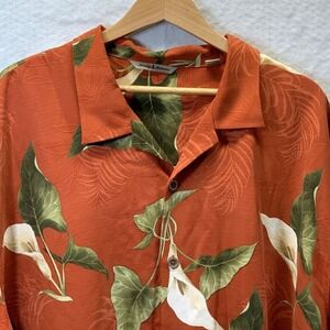 Tommy Bahama Hawaiian Shirt Mens XXL 2XL Orange Silk Button Up Cruise Camp Top